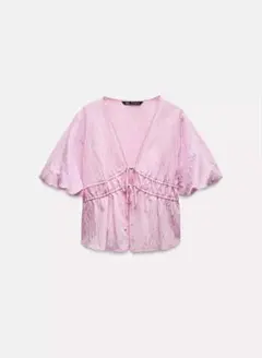 ZARA リボン ストライプ トップス（ブラウス）