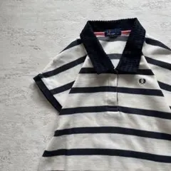 FREDPERRYボーダーポロシャツスタイルひざ丈ワンピースサイズ8ネイビーW1