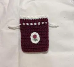 【即購入OK】　ハンドメイド　編み物　ミニポーチ　小物入れ　バラ　花　赤