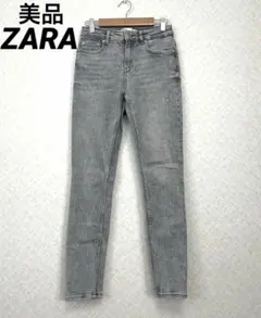美品【ZARA】ダメージ グレー スキニーデニム ハイウエストEUR36