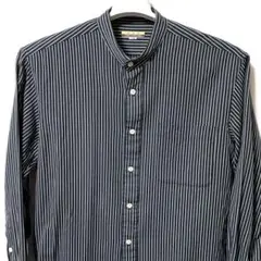 長袖シャツ 黒 ブラック L ノーカラー ストライプ シャツ