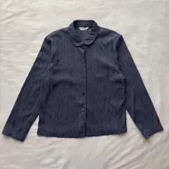 くすみブルー ブルー ジャケット 立体デザイン 丸襟 長袖 昭和レトロ 古着