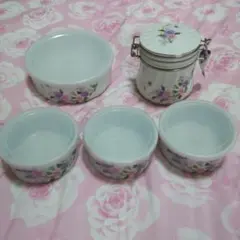 花柄陶器保存容器セット