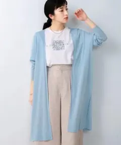 新品タグ付き訳ありサラサラUV接触冷感ロングカーディガン定価6900L.ブルー