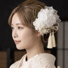 ホワイトヘッドドレス 成人式髪飾り 振袖 前撮り 和装 紫陽花 かすみ草 水引