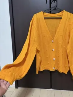 大きいサイズ オレンジ Vネック ニットカーディガン