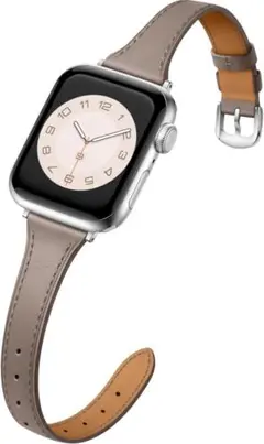 コンパチブル アップルウォッチ バンド 本革 レディース 細身 グレーブラウン