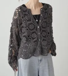 1/31までの値下げ！ピュアルセシン新品タグ付き　かぎ針編み風カーディガン