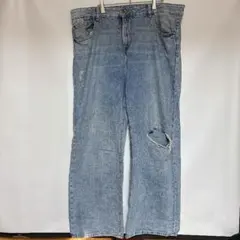 エイチアンドエム ビッグサイズ ダメージ ワイド 青 ゆったり お出かけ 4Lのサムネイル