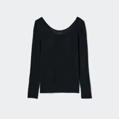 UNIQLO 極暖ヒートテックリブバレエネックブラT ブラックのサムネイル