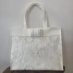 ⭐︎ハンドメイド⭐︎ フォーマル サブバッグ オフホワイト レース仕立 リボン付き♡