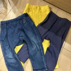 デニム風クマ耳パンツとイエローパンツセット　など3点セット