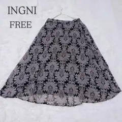 INGNI/イング スカート F ブラック ダマスク柄 フレア ひざ丈 春