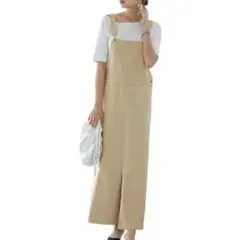 ワンピース レディース ジャンパースカート ロング スカート ベージュ M