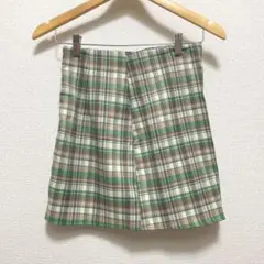 美品 ザラ ZARA スカート 台形 ミニ チェック XS 緑 グリーン