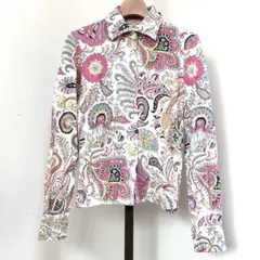 美品 エトロ ペイズリー柄 花柄 長袖シャツ エメラルドグリーン 38 vc4
