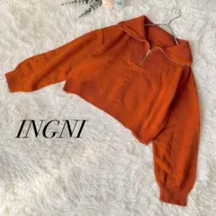 【イング】長袖 ニット ハーフジップ ショート丈 バルーンスリーブ M オレンジ