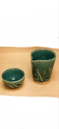 冷酒器と盃　手彫りターコイズブルー　美濃焼