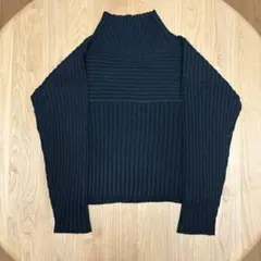 新品　リブ編み ハイネック 長袖ニット ブラック