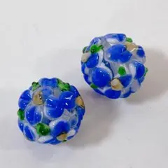 h46/ガラスビーズ◇とんぼ玉 お花模様 2個