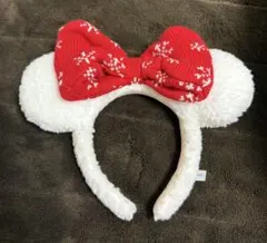 【ミニーマウス】カチューシャ/白/赤リボン/もこもこ/ディズニー