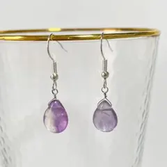 雫型フローライトの一粒天然石ピアス