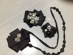 黒リボン、キラキラビーズハンドメイド3点セット