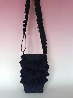 着物リメイクフリルサコッシュスマホショルダーバッグ手紬濃紺地ブルー小柄[新品]