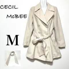 《 セシルマクビー 》ベルト付きコート フレアシルエットベージュ ダブルブレスト
