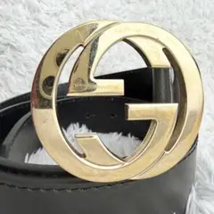 【美品】GUCCI ベルト インターロッキング GG デカロゴ ブラック