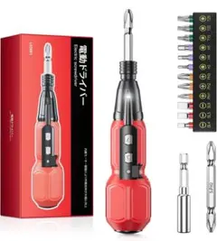 電動ドライバー 小型軽量 充電式 5V 1800mAh 14本付 LED