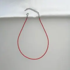 ワントーンビーズネックレス　チョーカー　朱赤　ハンドメイド