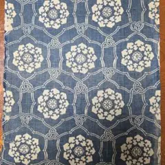 古布　木綿　型染　菊　鏡　一幅　はぎれ　藍染　あ7　着物　骨董　リメイク