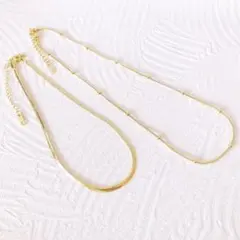 〈a47〉2set スネークチェーン ボールチェーン ネックレス ゴールド 韓国