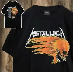 メタリカ METALLICA 太陽スカルファイアフレイム黒バンド Tシャツ Lのサムネイル