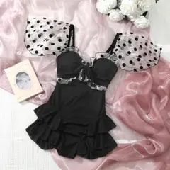 水着 レディース 体型カバー スレンダー ワンピース 一体型 ドット柄 水玉