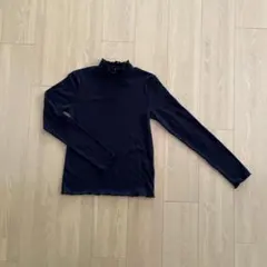 フリルレース二重襟 長袖ハイネックトップス ブラック M 新品未使用品