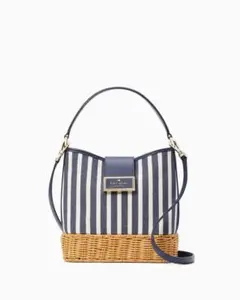 新品 kate spadeリーガン ストライプ キャンバス バケット バッグ