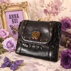 【希少】ANNA SUI アナスイ 三つ折り財布 がま口 レザー 蝶々 フリルのサムネイル
