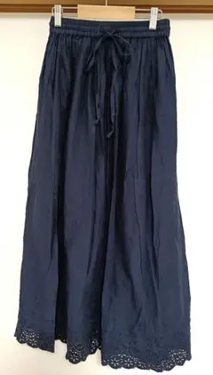 ネイビー フレアスカート レース ロングスカート Mサイズ 美品