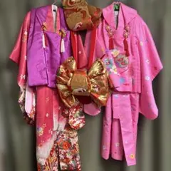 七五三 着物2セット 3歳 〜5歳 ピンク 被布、飾り帯付き - メルカリ