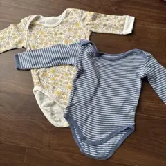 【ベビー長袖肌着】2点セット 花柄 ストライプ