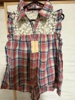 チェック柄フリルシャツ M