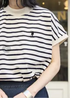 U.S. POLO ASSN. モックネックフレンチスリーブTシャツ　刺繍