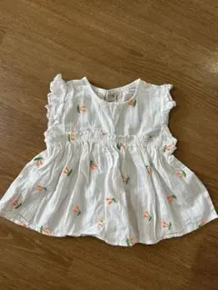 フリル袖 花柄刺繍 コットンシャツ 95cm未満