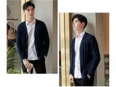 カーディガン メンズ ニット 綿100% Vネック ビジネス カジュアル 無地