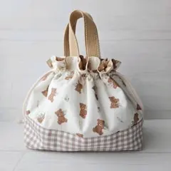 くま柄　ミモザ　保冷保温　お弁当袋　ハンドメイド　幼稚園　保育園
