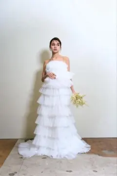 ドレスプロダクション　フリル チュール ティアードドレス（W359）　　Sサイズ