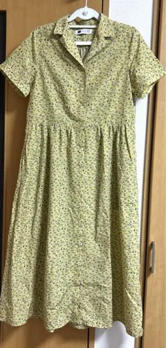 ダブルクローゼット　シャツワンピース　イエロー花柄　フラワーレトロ