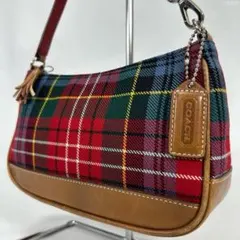 【美品】コーチ 8935 ワンハンドバッグ チェック レザー キャンバス 肩掛け